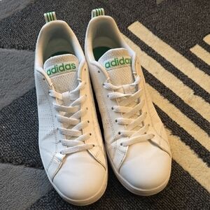 adidas White Sneakers with Green Logo and Heel Tabs